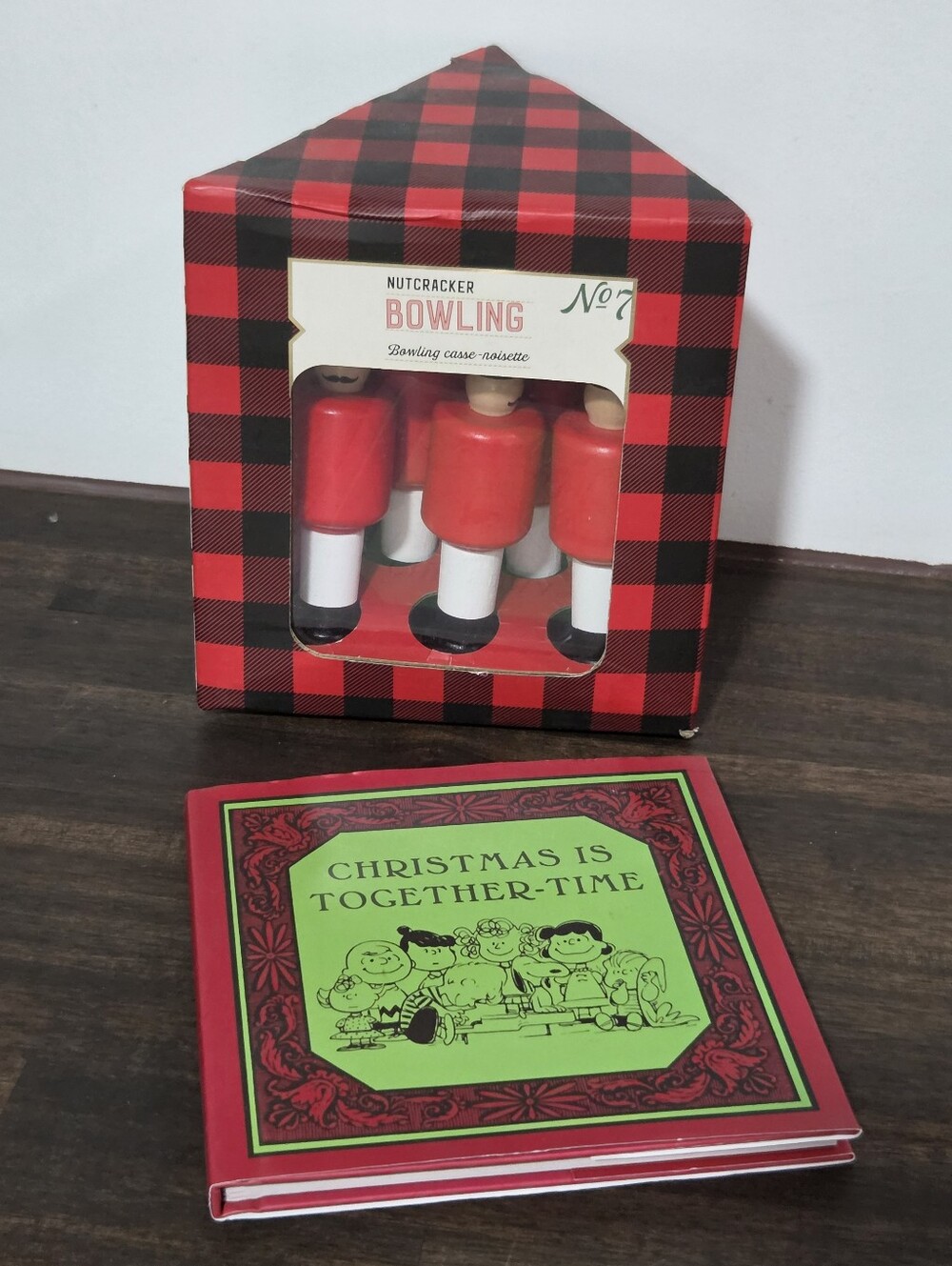 Nutcracker Bowling Set in Red and White & Peanuts Christmas Book